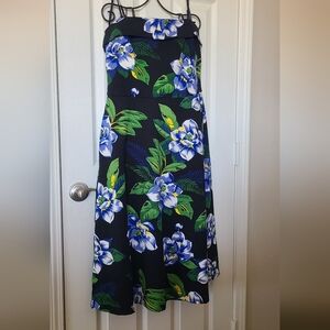 Strapless dress Banana Replublic tropical floral sundress black blue green 12